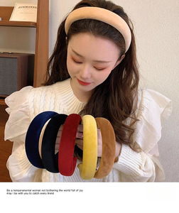 ベルベットスポンジヘッドバンド-ヨーロッパアメリカンスタイル手織りソフトパッド入りインテリアワイドバンドデザイン-女性用16cm 細い髪用 デイリーユース - Product Image 1
