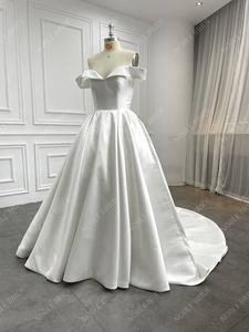 여성 오프 숄더 미카도 포켓 아이보리 라인 사용자 정의 신부 웨딩 원피스 - Product Image 2