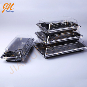 Black plastic sushi tray with clear transparent lid , sushi display plastic trays