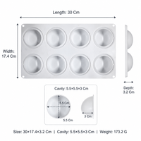 Moule à gâteau en silicone en forme de dôme, 8 cavités, semi-sphérique, pour mousse, qualité alimentaire, résistant au four et au congélateur, antiadhésif, outil de pâtisserie DIY