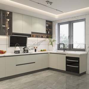 Ensemble d'armoires de cuisine de style Dubaï avec garniture dorée, comptoirs en marbre, rangement intelligent, poubelle dissimulée - Product Image 2