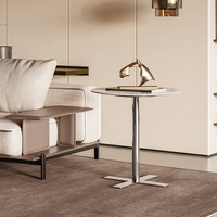Mesa de Centro Redonda Moderna, Ecológica y Duradera, con Tablero de Piedra Sinterizada y Base de Acero Resistente para Salas de Estar Pequeñas