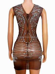 Robe à franges en strass argentés, tenue mince en pierres de cristal, pour discothèque, fête d'anniversaire, bal de promo, Costume de danse de <span class=keywords><strong>chanteur</strong></span> - Product Image 2