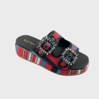 Mules tendance pour femme à empeigne tressée, double bride réglable avec boucle, à enfiler, à talon compensé et plateforme