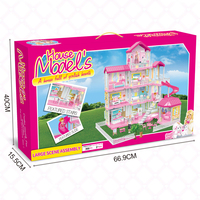 Maison de poupée rose de rêve de grande taille en plastique à assembler soi-même avec accessoires de meubles et poupées garçon et fille pour jeu d'imitation de princesse