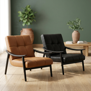 Silla Moderna de Salón en Cuero PU con Respaldo Acolchado, Patas de Metal, Diseño de Mediados de Siglo, Opciones de Color Marrón y Negro, Muebles para el Hogar - Product Image 3