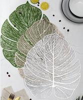 Set de 6 napperons de table en vinyle, en forme de feuille de palmier verte, 6 pièces