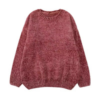 Damen Winter Chenille Strickpullover aus 100% Acryl, lässiger O-Neck-Pullover, knitterarm, schnelltrocknend, atmungsaktiv, Anti-Pilling, vorne