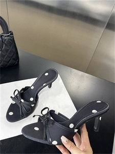 Sandales à talons aiguilles sexy style club pour femme 2025 – Nouveauté été-automne, à pois, bout ouvert, avec nœud, noires, grande taille 43 - Product Image 5