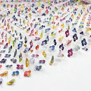 In rilievo del merletto di colori multipli floreale tessuto di tulle per il vestito da sera sacchetto del cuscino del sacchetto di paillettes tessuto di pizzo