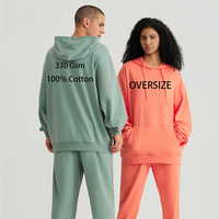 Sweat à capuche unisexe en molleton bouclette 100 % coton 330 g/m² coupe ample épaules tombantes surdimensionné couleur unie avec logo personnalisé décontracté – Taille US
