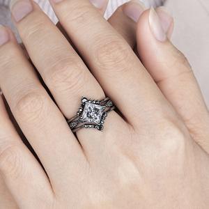 yunnique Gunmetal Black Three Piece Ring <b>Set</b> <b>Square</b> Zircon Claw Setting Geometric Fashion Jewelry Gift for Women - Product Image 3