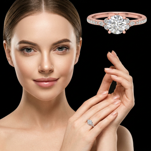 Élégante bague de fiançailles de luxe en or rose 14k 18k avec diamant de laboratoire de 1,33 carat, pavé de pierres et accents en grappe, cadeau de mariage - Product Image 1