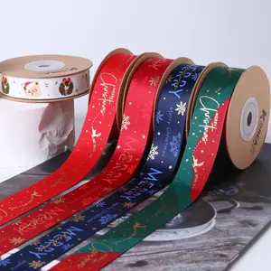 Nhà Sản Xuất Satin Biểu Tượng Tùy Chỉnh In Ấn 25Mm Polyester Ribbon Vui Vẻ Giáng Sinh Grosgrain Ribbon Món Quà Đóng Gói