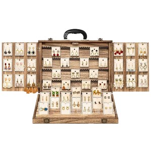 Foldable, portable, solid wood jewelry <b>box</b> for desktop use; multi-layer solid wood <b>earring</b> storage rack. - Product Image 2