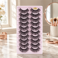 Faux cils 7D en vison synthétique, effet volume, style œil de chat, effet wispy, sans cruauté, réutilisables, 10 paires par plateau, vente en gros