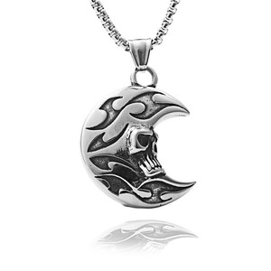 Pendentif lune en acier inoxydable, collier unisexe, style rétro punk, design géométrique 190204 - Product Image 4