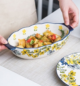 Hot Hand-painted Ceramic Tableware Set Household Baking Pan <b>Mug</b> Bowl Western Food Flat Plate Sets - Product Image 6