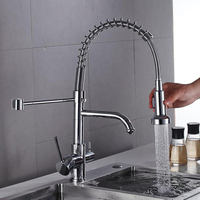 Robinet de cuisine 3 voies avec douchette extractible à ressort, filtre à eau et fonction pulvérisation pour osmose inverse