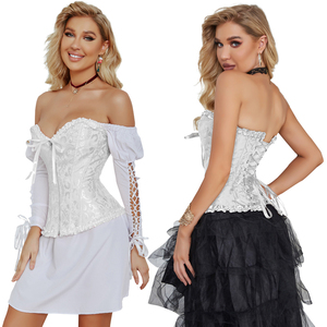 Vrouwen Plus Size Korset Mode Vintage Bloemenrits Veters Overbustier Crop Goedkope Zwarte Witte Korset Korsetten Tops - Product Image 2