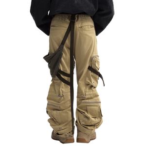 Prix de gros, logo personnalisé, vêtements de rue hip-hop, jeans à jambes droites multi-poches, tissu en toile de coton 100%, pantalon cargo pour hommes - Product Image 3