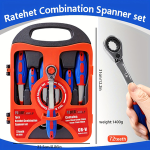 Jeu de clés à cliquet bidirectionnelles de 7 pièces, non électriques, adaptées à la réparation automobile, à la réparation mécanique, à la réparation domestique, etc. - Product Image 2