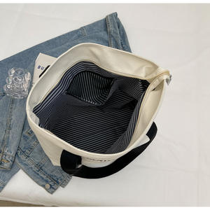 Tas <span class=keywords><strong>Tote</strong></span> Kanvas Polos Hitam Putih Baru 12Oz Katun Tebal Dengan Resleting Tas Selempang Kanvas Polos - Product Image 5