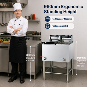 Freidora Eléctrica Comercial de Pie de 28L con Doble Tanque y Doble Cesta de 8kW para Papas Fritas, Pollo, Restaurantes y Catering - Product Image 4