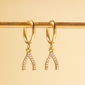 Pendientes de Aro de Oro de 18K y Acero Inoxidable con Diseño de Espina de Pescado y Circonitas, Joyería Fina Colgante para Uso Diario - Product Image 4