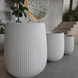 2024 grandes vasos redondos para plantadores de jardim vasos de flores de argila retangulares altos de fibra de vidro para exteriores da Europa personalizados esculpidos à mão 30 peças