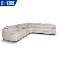 MANWAH CHEERS Ecksofa-Garnitur aus Echtem Leder mit Elektrischer Kopfstütze und Relaxfunktion sowie Kabelloser Ladefunktion für das Wohnzimmer
