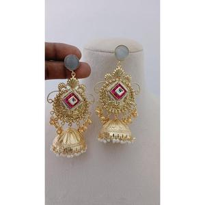 ต่างหูทองชุบแบบดั้งเดิม ประดับด้วยเพชรคันดัน สำหรับผู้หญิงและเด็กผู้หญิง ผลิตด้วยมือ ขายส่ง - Product Image 2