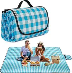 Tissu Oxford pliable vert de grande taille avec logo personnalisé couverture imperméable pour parc d'herbe d'été randonnée camping plage extérieure tapis de pique-nique