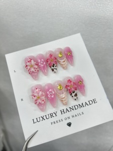 Lot de 10 faux <span class=keywords><strong>ongles</strong></span> en gel peints à la main, magnifiques, de luxe, design personnalisé, faits à la main, à presser - Product Image 3