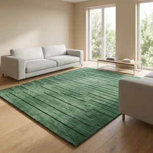 Tapis de luxe Ocean Art Collection en laine et coton vert à chevrons, géométrique, tufté, moderne, avec envers en caoutchouc - Product Image 5