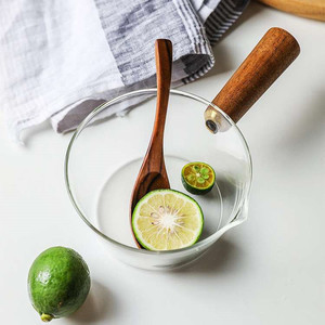 Casserole en verre borosilicaté à une poignée avec manche en bois, convient aux cuisinières à gaz et aux tables de cuisson à <span class=keywords><strong>induction</strong></span>. - Product Image 5