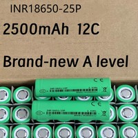 Baterai Lithium Ion 100% Original INR18650 25P 2500mAh 3.6V Isi Ulang, Tingkat Pengosongan 12C, Sel Baterai Silinder 25P 3.7V