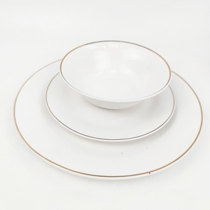 Set di stoviglie in ceramica di forma rotonda con bordo dorato e zuppa rotonda e piatto piatto piatto personalizzato <span class=keywords><strong>piatti</strong></span> da tavola con Logo <span class=keywords><strong>18</strong></span> <span class=keywords><strong>pezzi</strong></span> - Product Image 2