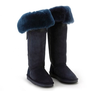Bottes de neige plates décontractées en peau de mouton véritable, cuissardes longues, mollets larges pour femmes, bottes occidentales au-dessus du genou - Product Image 1