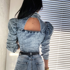 High <strong>Street</strong> Washed <strong>Old</strong> Women Button Fly square Chinese Factory Directly Supply Neck Hot Girls Short Jeans Tops - Product Image 5