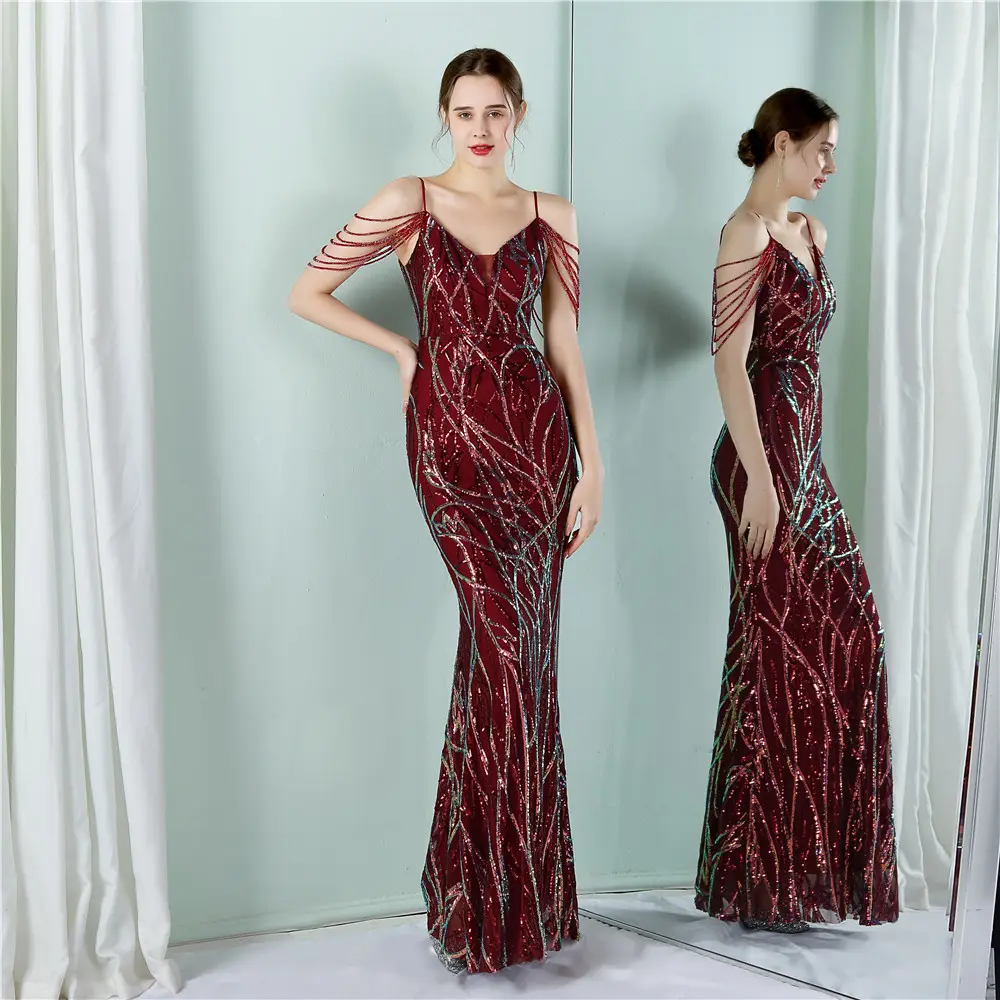 Vente en gros nouvelle robe sexy sans bretelles robe de bal élégante et formelle robe de soirée à paillettes florales de haute qualité