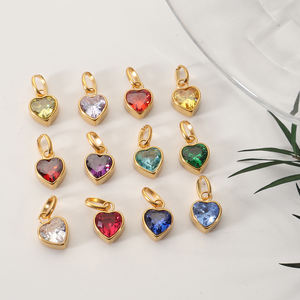 Dijes DIY para Mujer de Acero Inoxidable con Colgante en Forma de Corazón Chapado en Oro y Piedra de Zirconia, Amuleto con 12 Piedras de Nacimiento para Collares DIY - Product Image 1