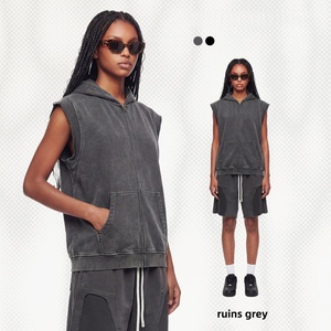 En gros, Sweats à capuche pour hommes et débardeurs unisexe personnalisés, style <span class=keywords><strong>Batik</strong></span> Wash, coupe oversize, ourlet brut, fermeture éclair robuste, grammage lourd 400 GSM, unis - Product Image 6