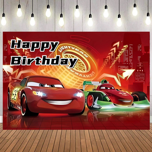 Fond de fond de thème de voiture de course imprimé de taille personnalisée pour les décorations de fête d'<span class=keywords><strong>anniversaire</strong></span> des garçons - Product Image 1