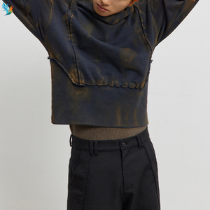 <span class=keywords><strong>Sudadera</strong></span> con capucha corta para hombre, estilo grunge urbano, con dobladillo sin rematar, lavado mineral color óxido y diseño desestructurado - Product Image 2