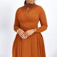 Nouvelle Collection Robes de Soirée Africaines pour Femme Grande Taille, Couleur Unie, Broderie de Perles, Manches Longues Évasées, Collection Automne, Vente en Gros