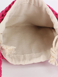 Women's Casual Shoulder Cotton Rope Woven Bag Small <b>Square</b> Solid Color String Closure Tanjing - Product Image 3