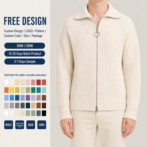<span class=keywords><strong>Cardigan</strong></span> da Uomo in Maglia a Coste con Zip Intera, Collo Risvoltato, Maniche Lunghe, Caldo per Autunno Inverno, Personalizzabile con Logo OEM ODM, Vendita all'Ingrosso - Product Image 3