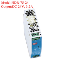 Alimentation électrique CC sur rail DIN simple NDR-75-24 Mean Well 75W 24V 3.2A avec PFC actif et protection contre les surtensions/courts-circuits pour applications industrielles