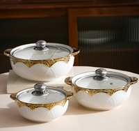 Ensemble de bols à soupe en céramique de grande taille, 3 pièces, deux poignées, couvercle en verre, design haut de gamme, compatible gaz et induction, capacité extra-large, usage domestique et commercial